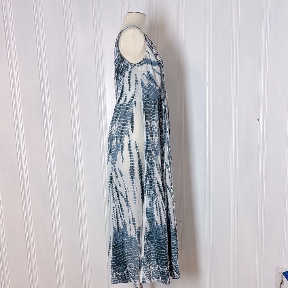 MICHAEL KORS Blue & White 100% cotton Tie-Dye Maxi Dress – Size L - Picture 4 of 7